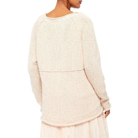 Free People NEW Beige Oversized Soft V-Neck Sweater Top XS - Picture 5 of 9